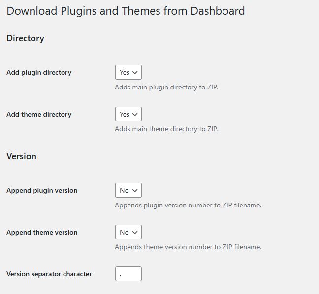 Download Plugins and Themes from Dashboard の設定